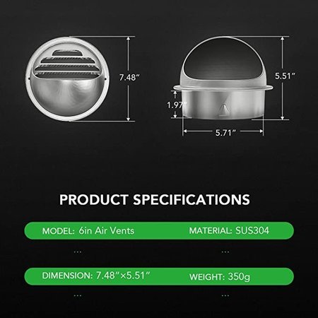 Ipower 6 inch 304 Stainless Steel Round Extractor Wall External Cover GLVENT6SS304BULLNOSE